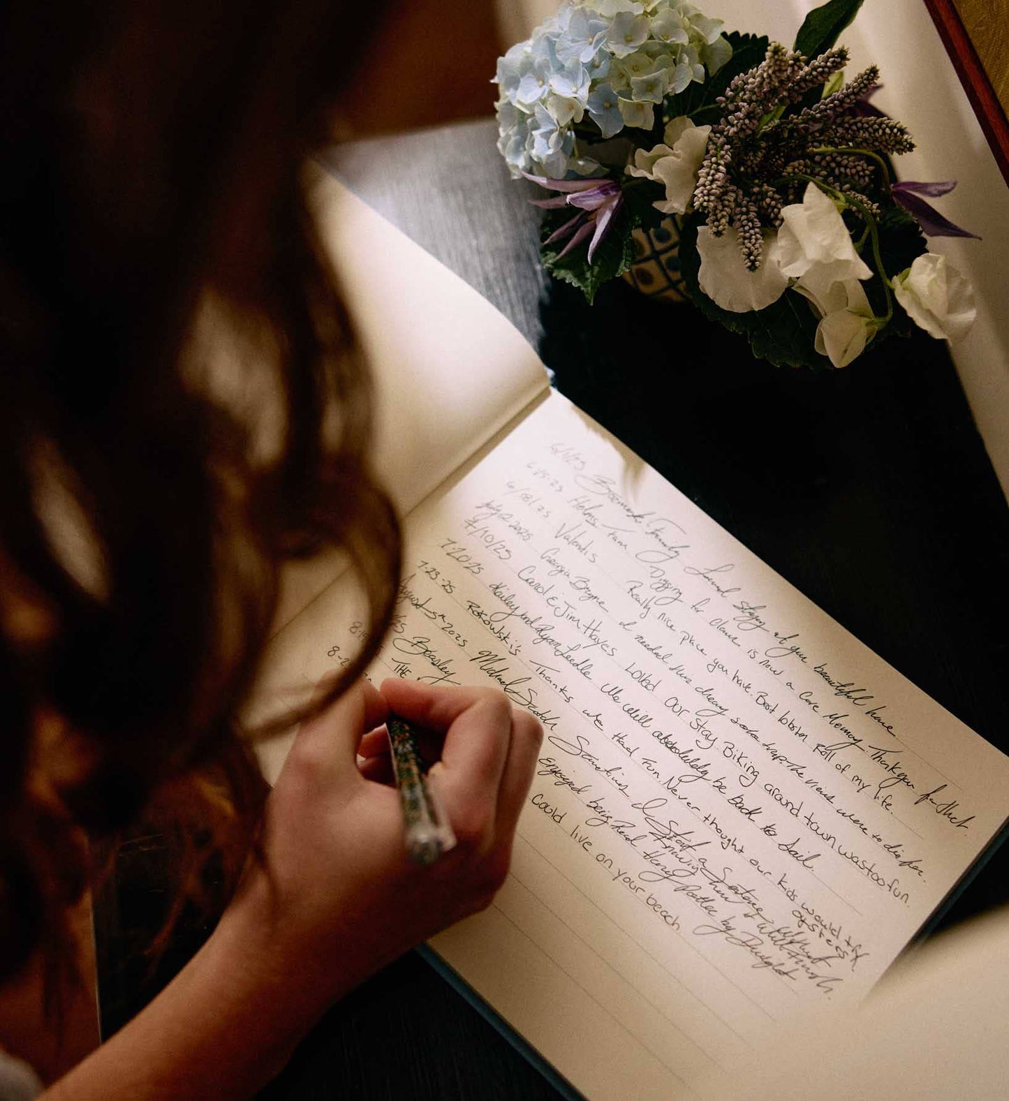 Hydrangea Embroidered Fabric Guest Book