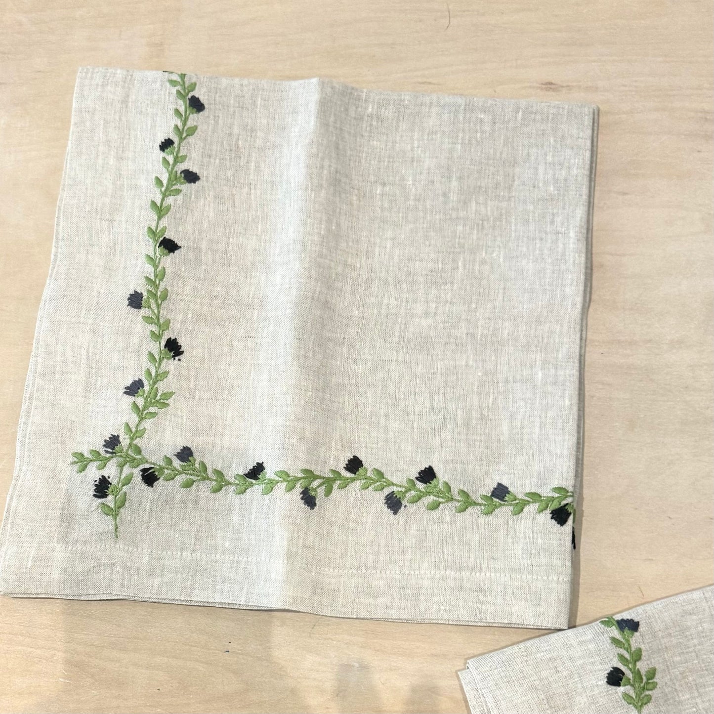 Flax Cottage Garden Embroidered Napkins - Set of 2