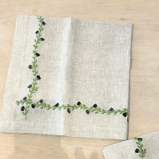 Flax Cottage Garden Embroidered Napkins - Set of 2