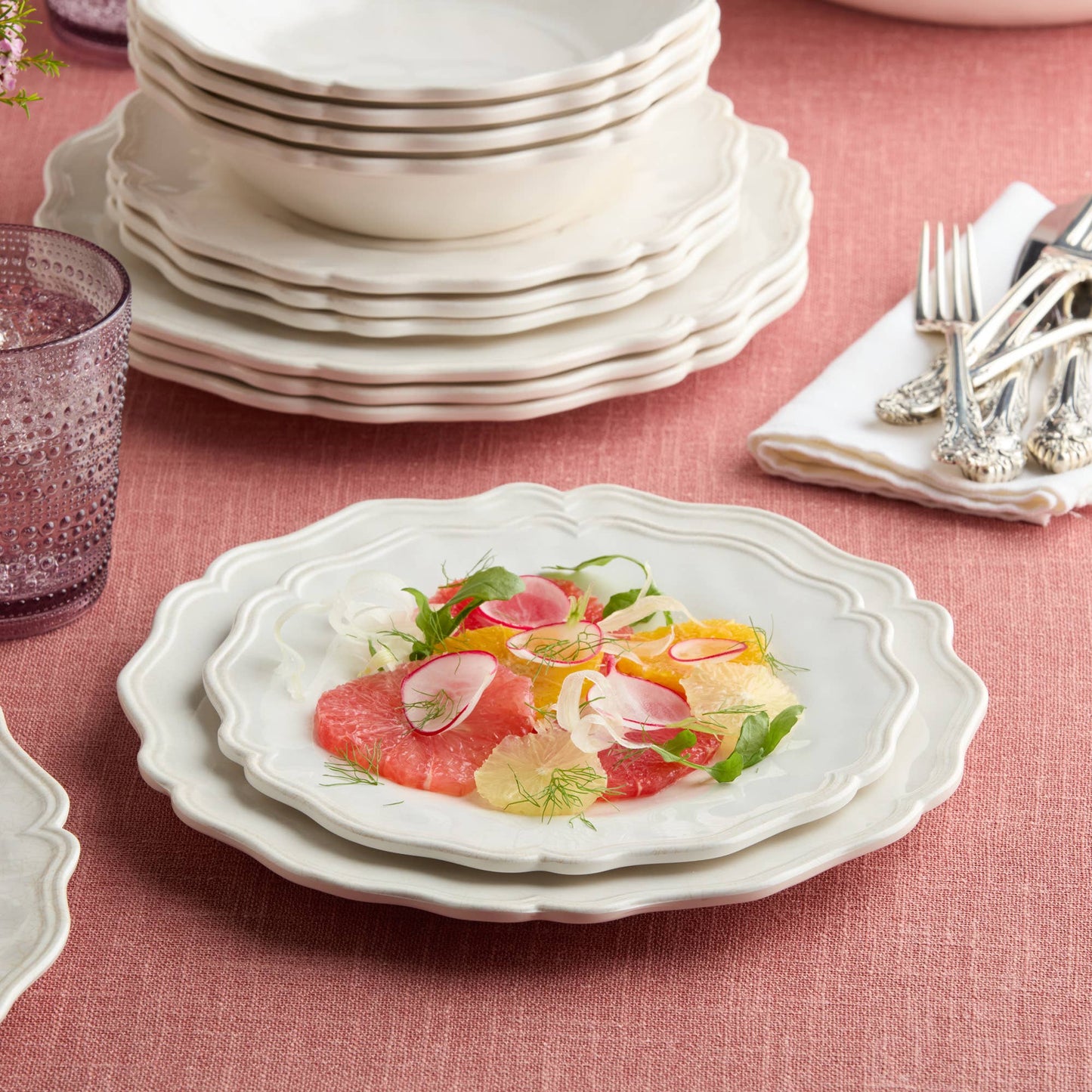 Isabella Cream Melamine Salad Plate - Set of 4