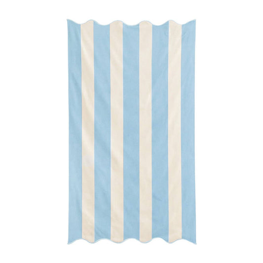 Large Scalloped Striped Beach Towel 90 x 170cm - 100% Cotton: Ice Blue