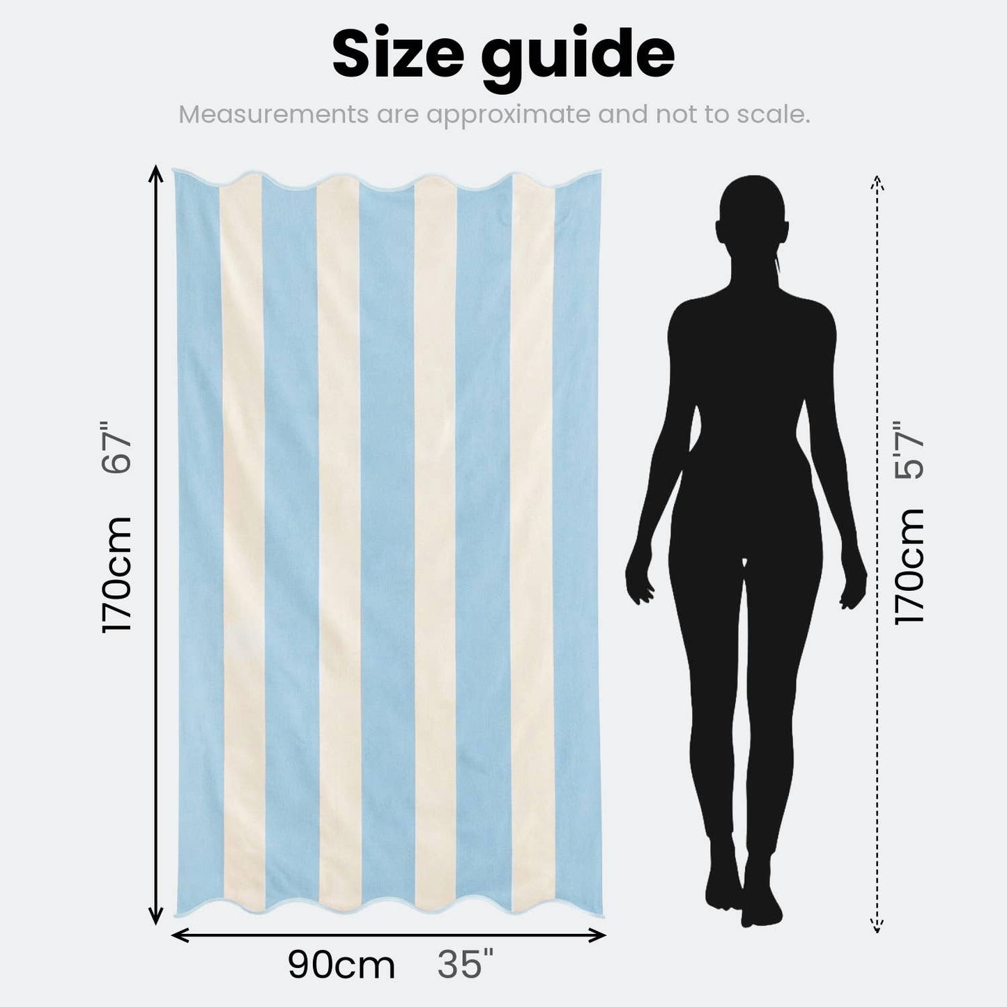 Large Scalloped Striped Beach Towel 90 x 170cm - 100% Cotton: Navy