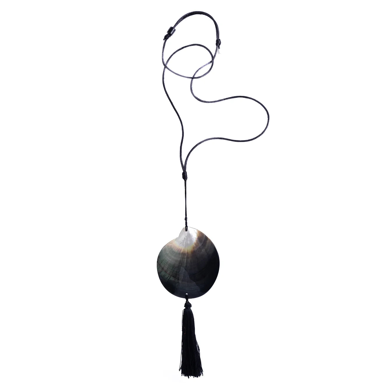 Black Tahitian Mother of Pearl Shell on Silk Cord with Tassel