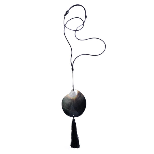 Black Tahitian Mother of Pearl Shell on Silk Cord with Tassel