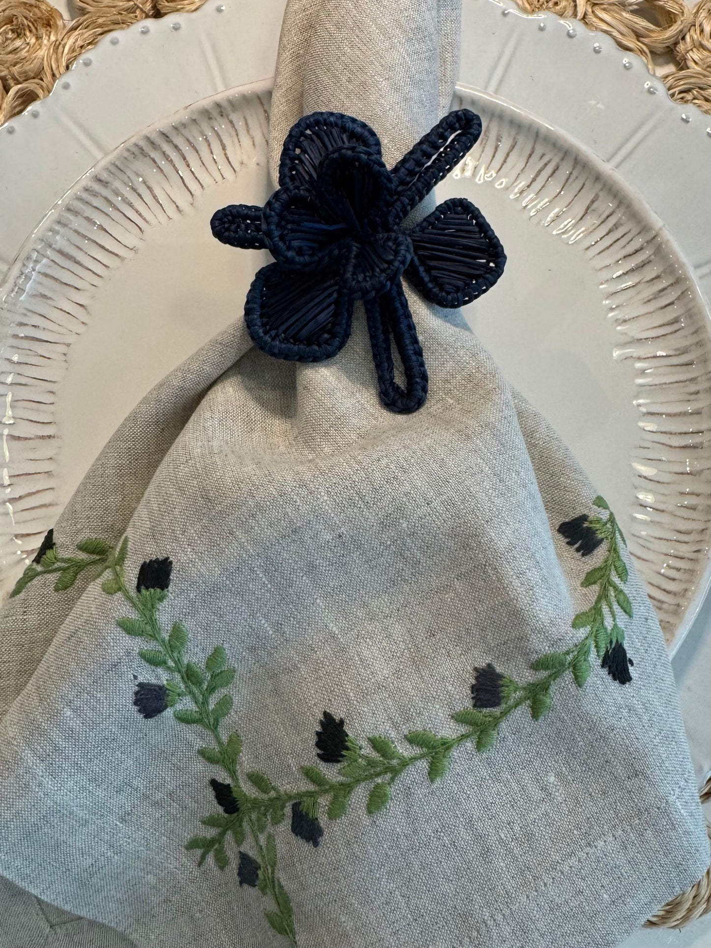 Flax Cottage Garden Embroidered Napkins - Set of 2