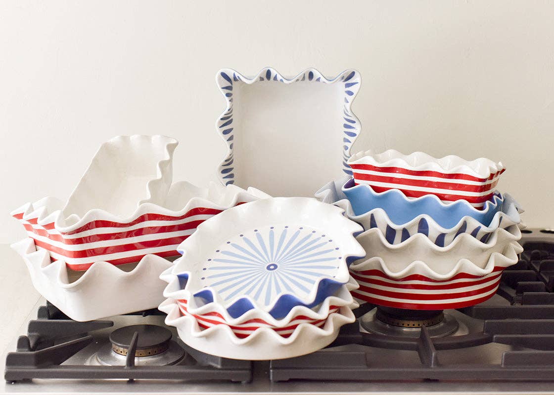 Red Stripe 9 Ruffle Pie Dish