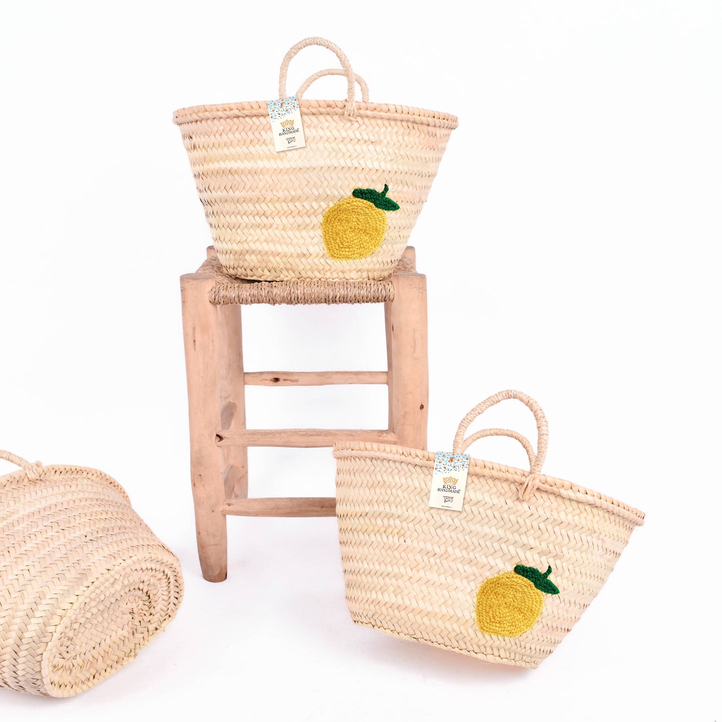 Lemon Straw Basket - Handwoven Summer Tote Bag: Small