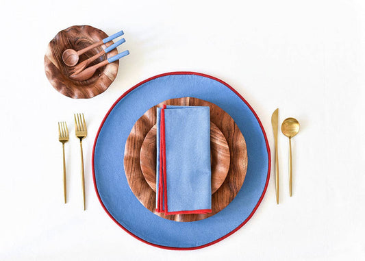 French Blue & Red Color Block Round Placemat - Set of 4
