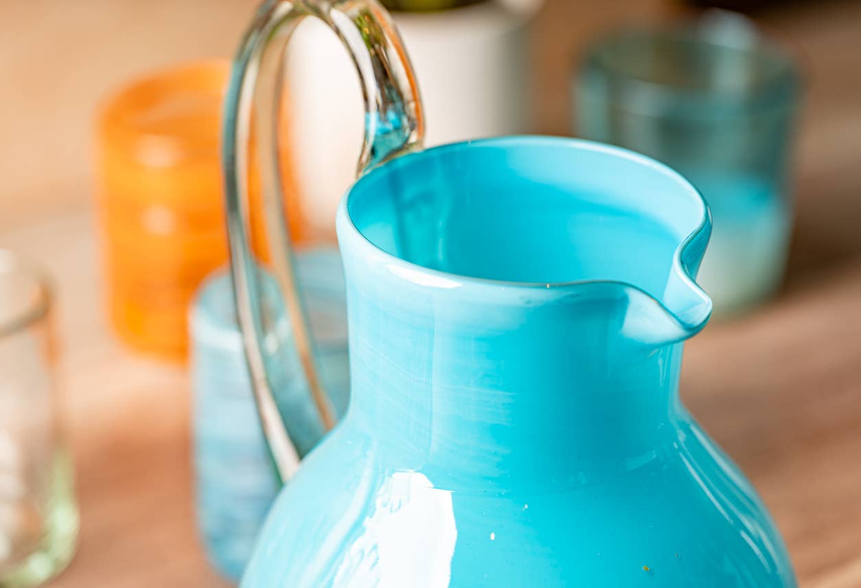 Handblown Glass Pitcher-Aqua