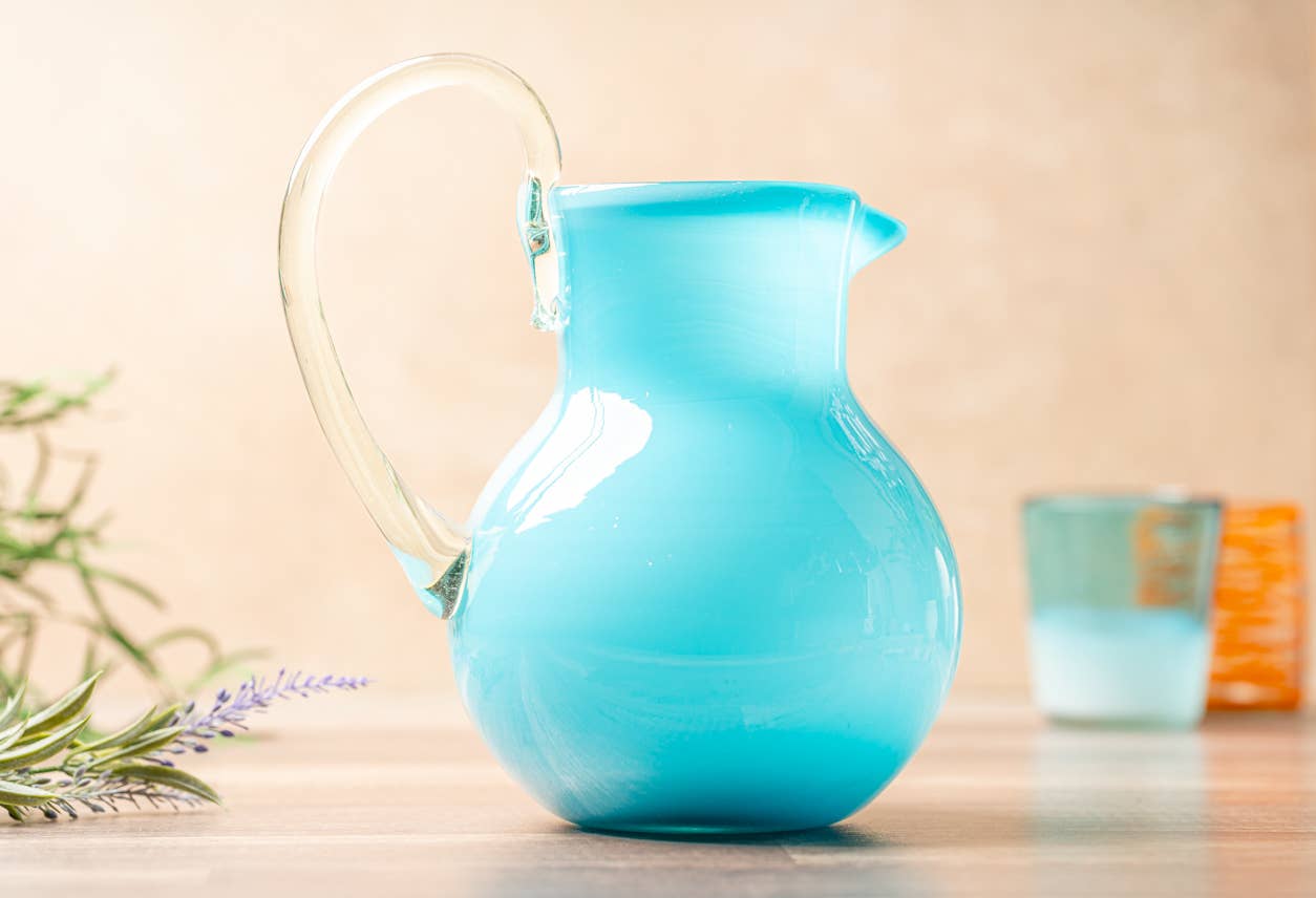 Handblown Glass Pitcher-Aqua