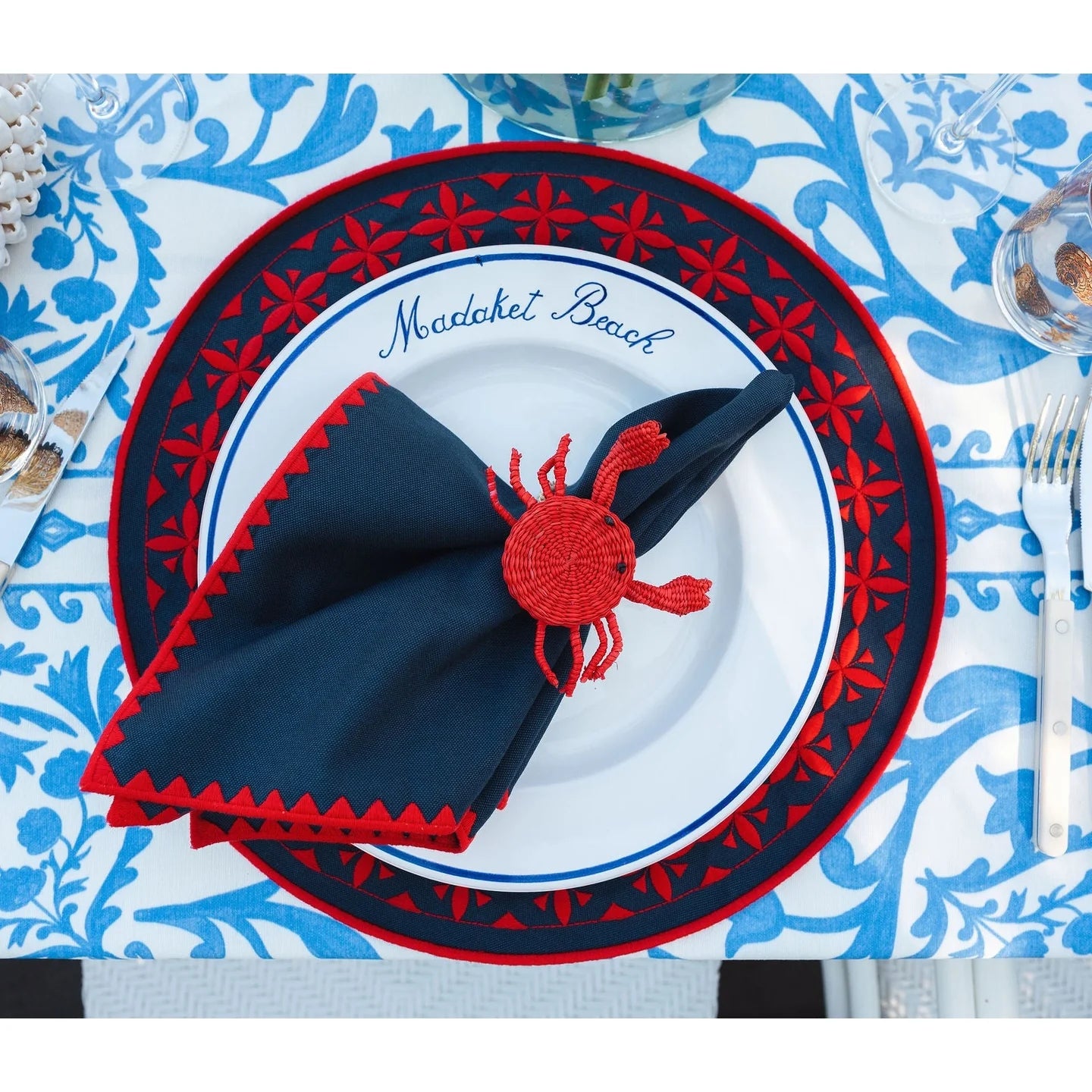 Cailini Coastal x Centre Pointe Isadora Dinner Napkin - Set of 2 in Midnight Blue & Poppy