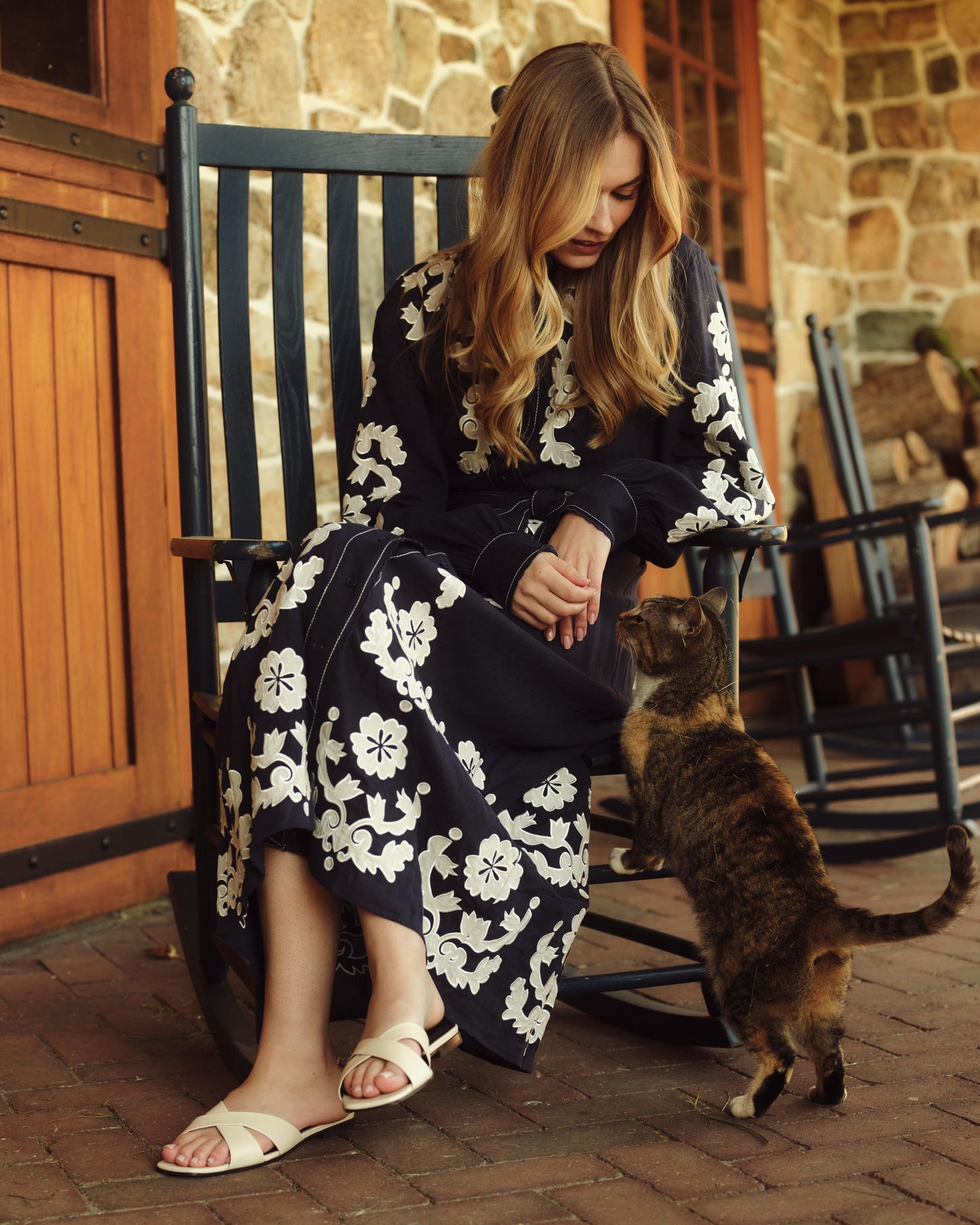 Ophelia Dress-Navy Prairie Floral Applique