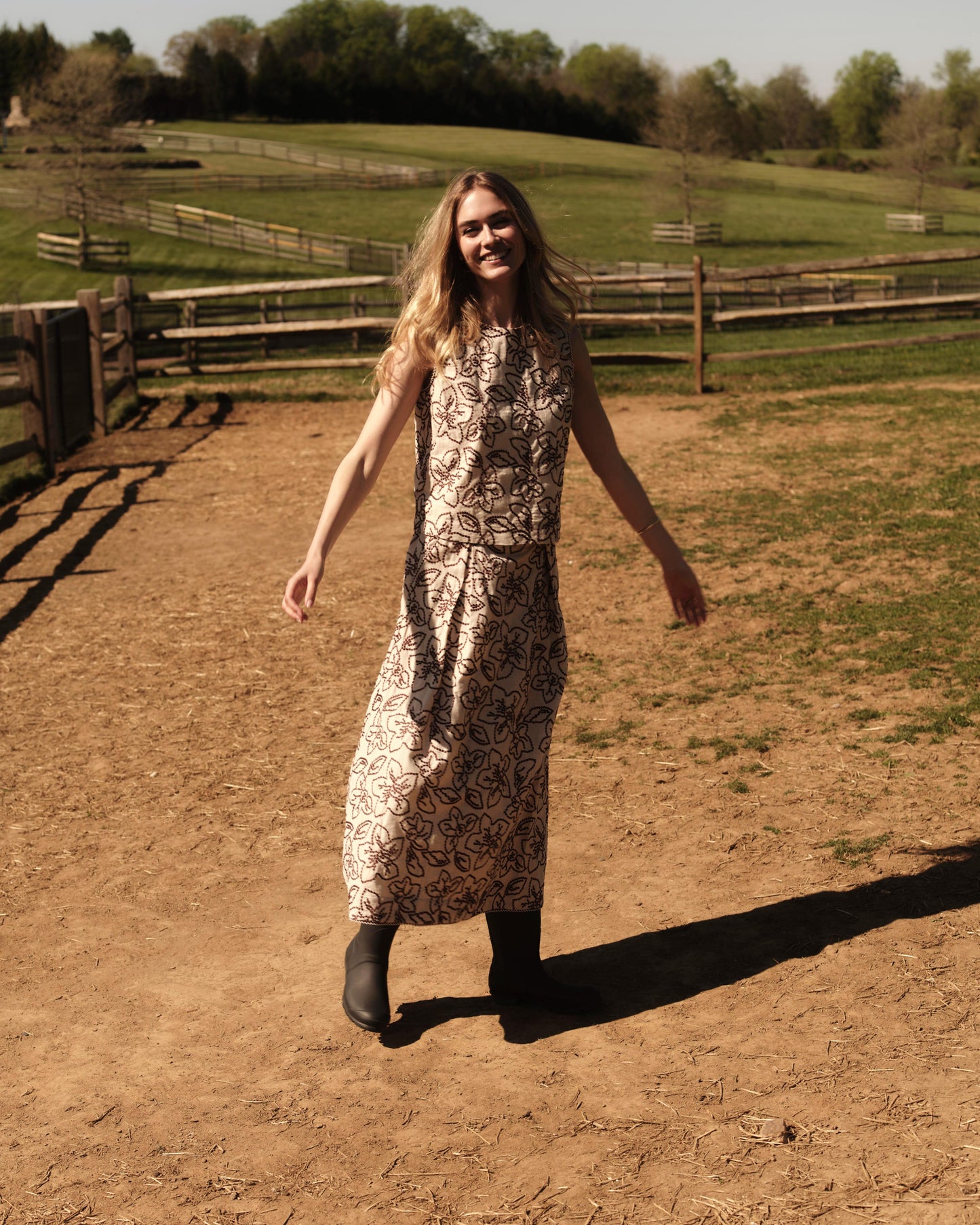 Bea Midi Skirt-Field Floral Embroidery