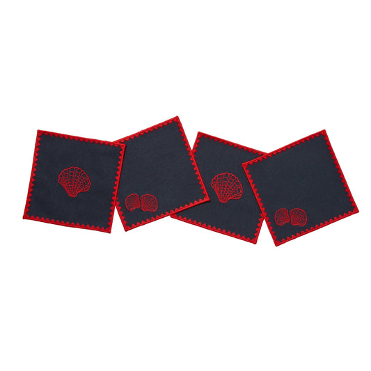 Cailini Coastal x Centre Pointe Aria Cocktail Napkins - Set of 4 in Midnight Blue & Poppy