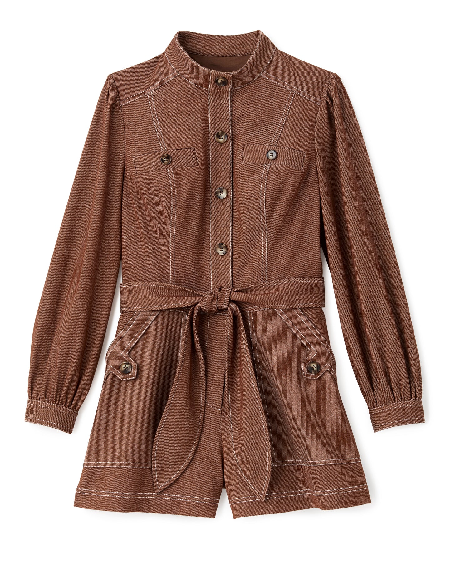 Rachel Long Sleeve Romper-Mocha