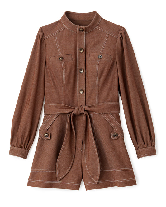 Rachel Long Sleeve Romper-Mocha