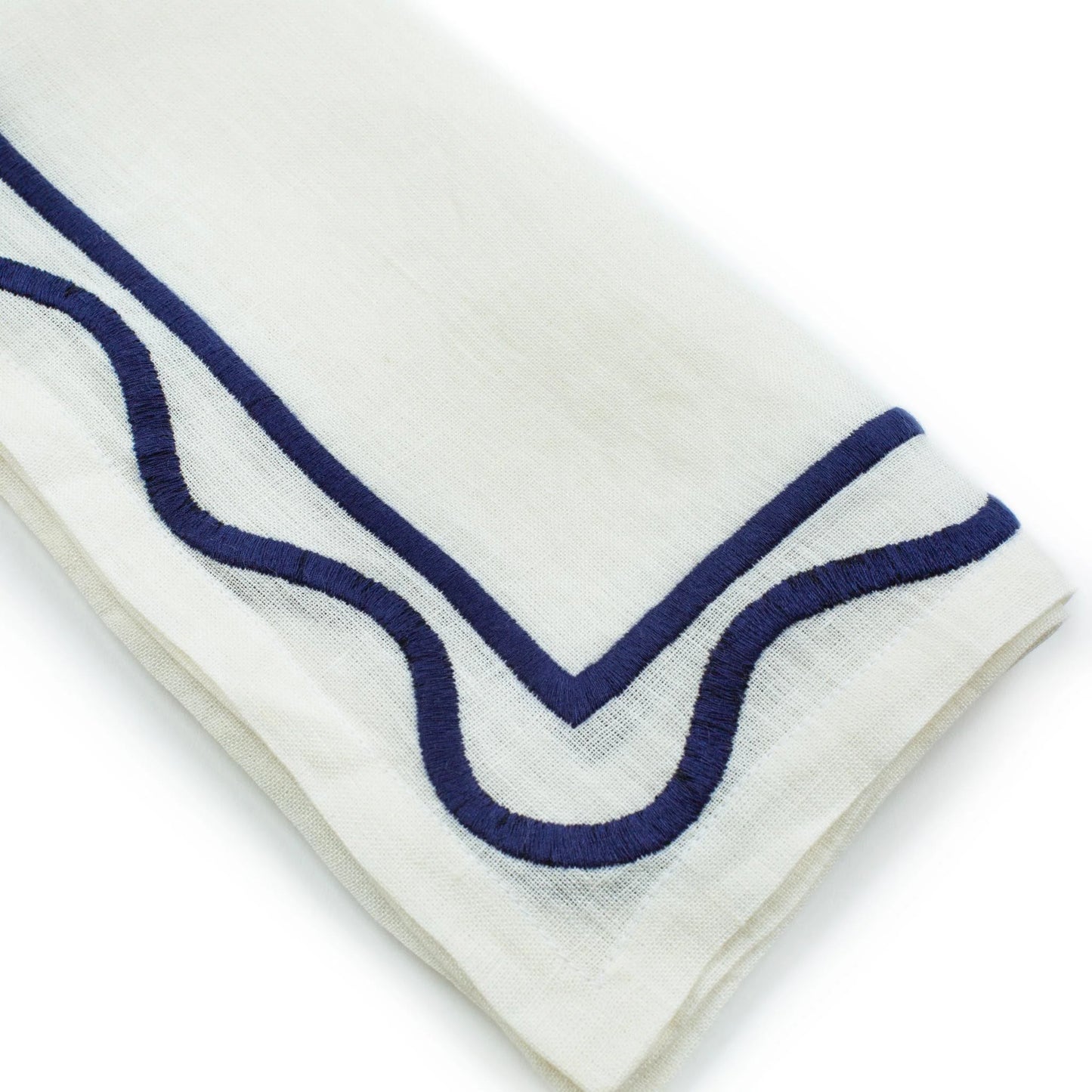 Dark Blue Colorblock Embroidered Linen Napkins (Set of 4)