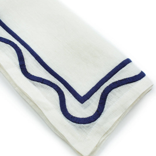 Dark Blue Colorblock Embroidered Linen Napkins (Set of 4)