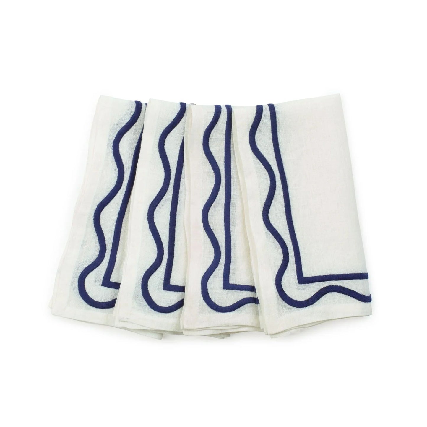 Dark Blue Colorblock Embroidered Linen Napkins (Set of 4)