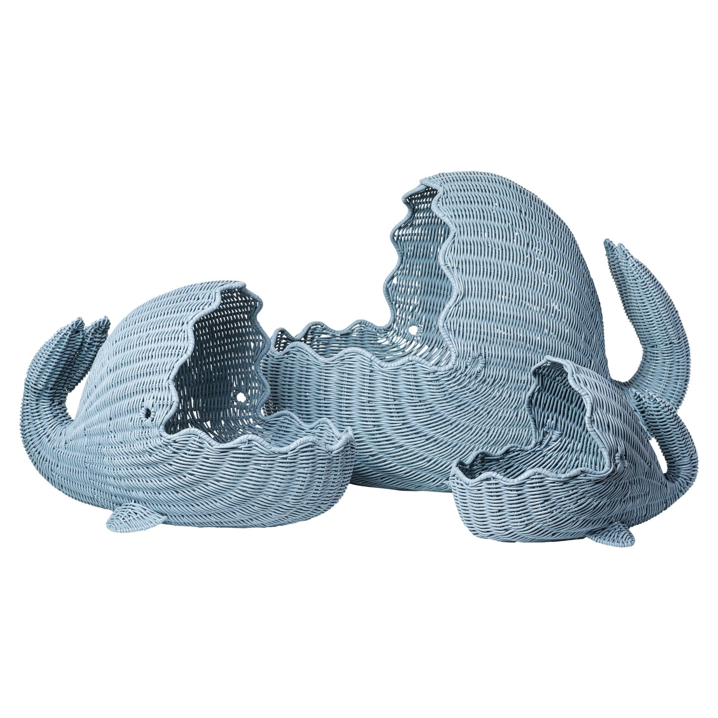 Blue Woven Whale Storage Baskets - Set of 3