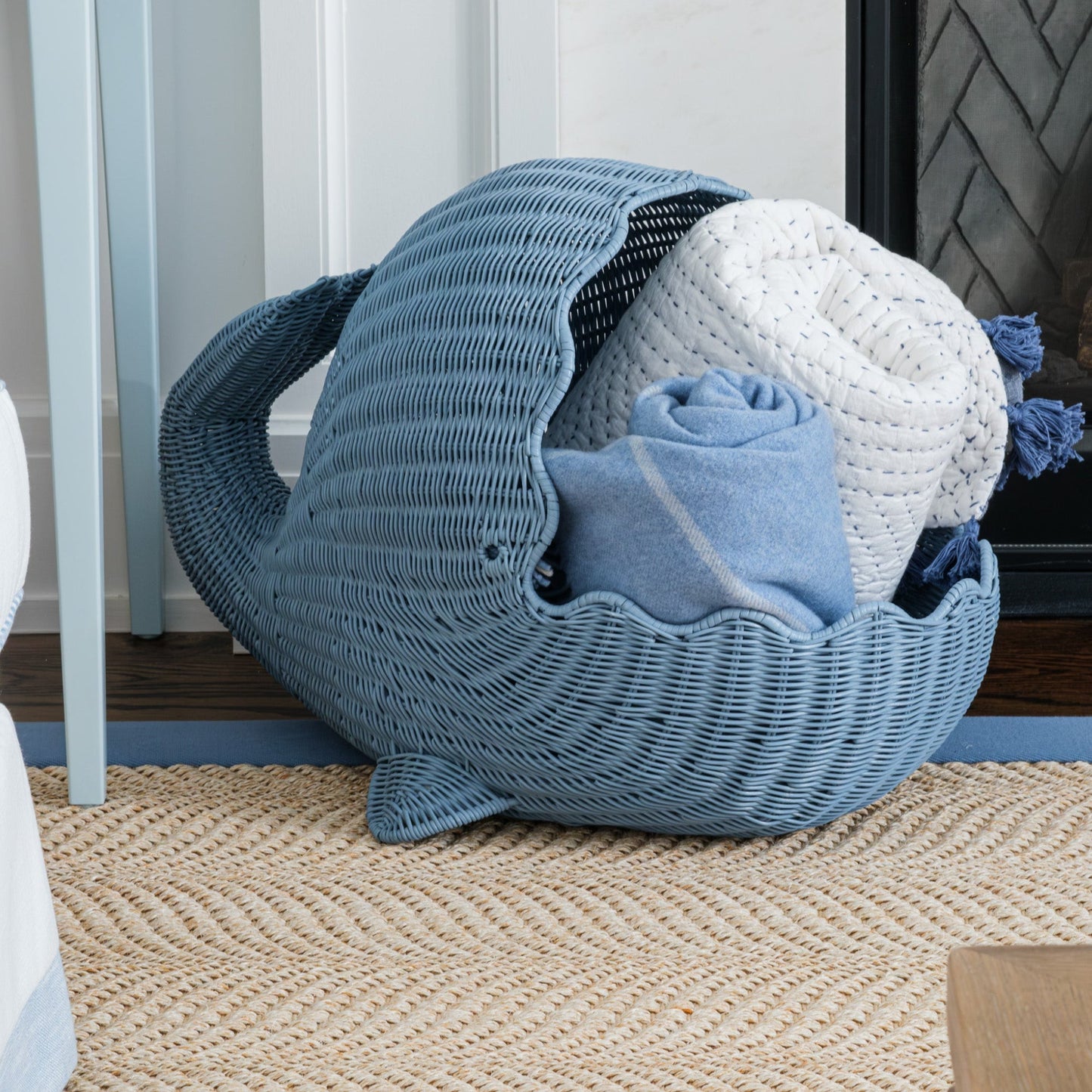 Blue Woven Whale Storage Baskets - Set of 3