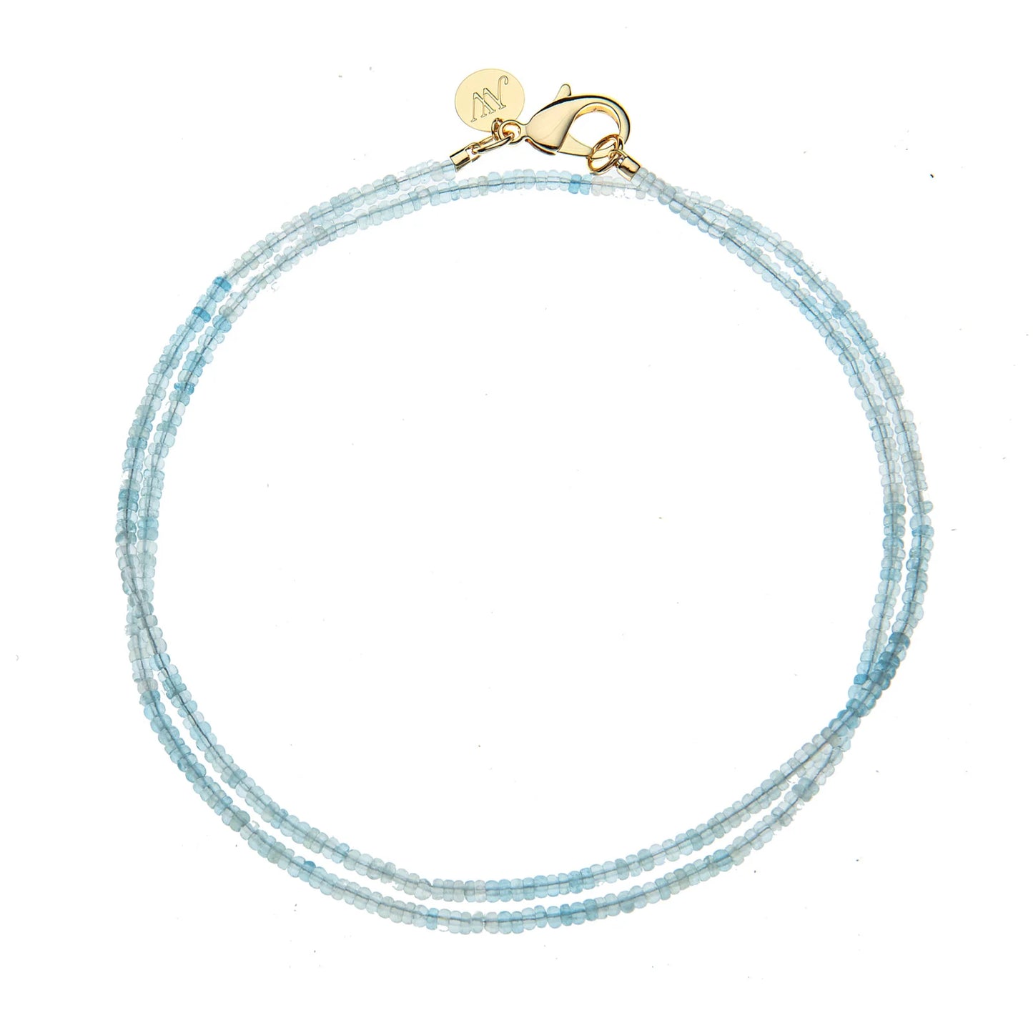 Double Wrap Diamond Cut Beaded Necklace in Aquamarine
