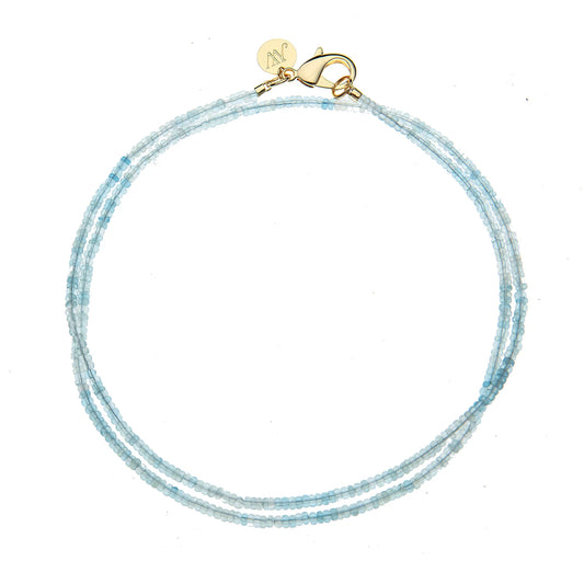 Double Wrap Diamond Cut Beaded Necklace in Aquamarine