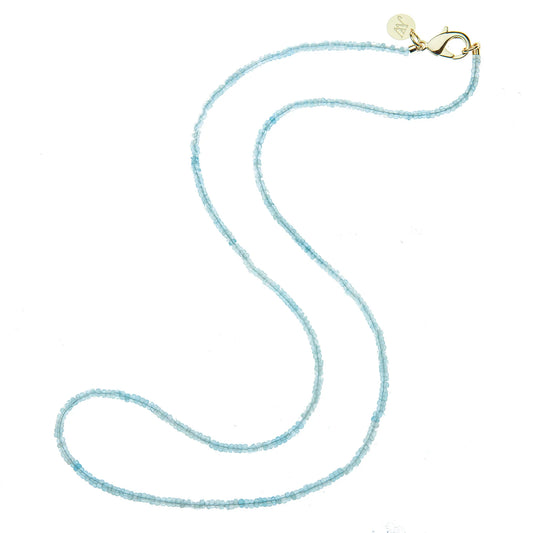Double Wrap Diamond Cut Beaded Necklace in Aquamarine