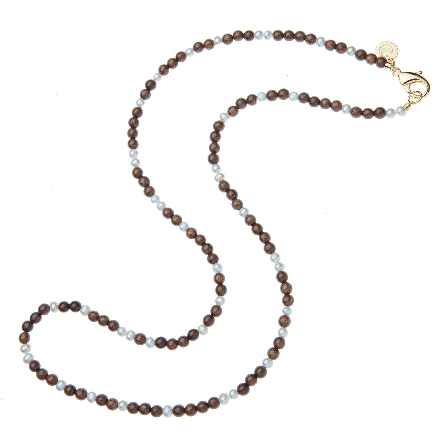 Wood and Pearl Double Wrap Necklace