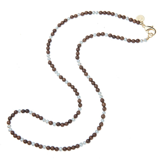 Wood and Pearl Double Wrap Necklace