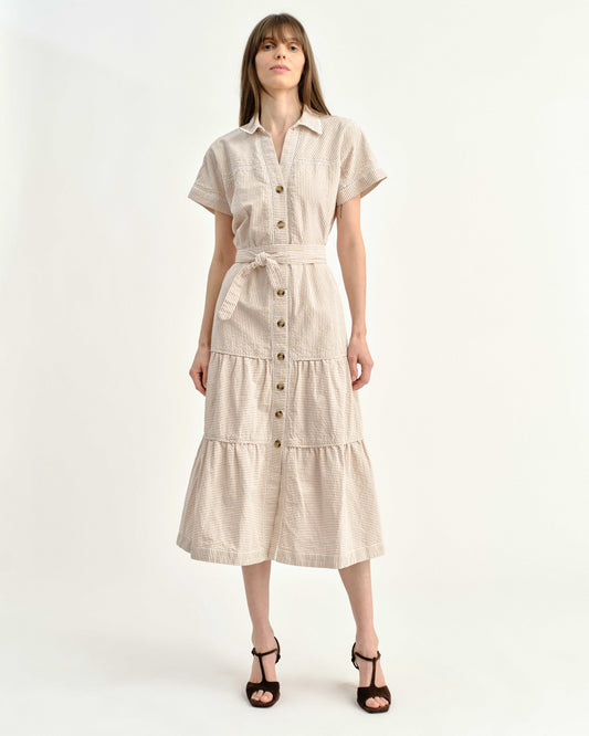 Adriana Shirt Dress-Camel Stripe