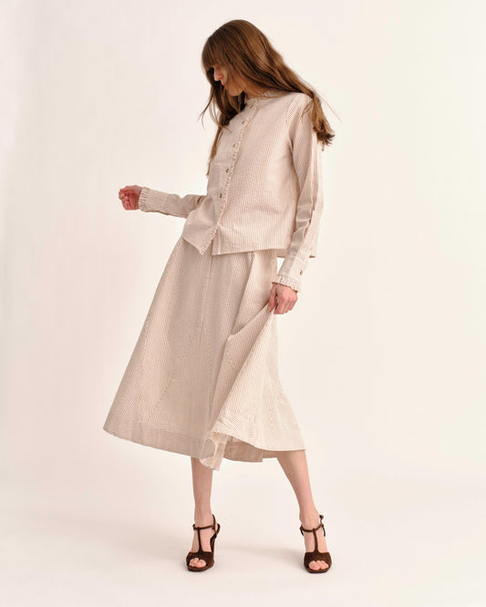 Liberty Midi Skirt-Camel Stripe