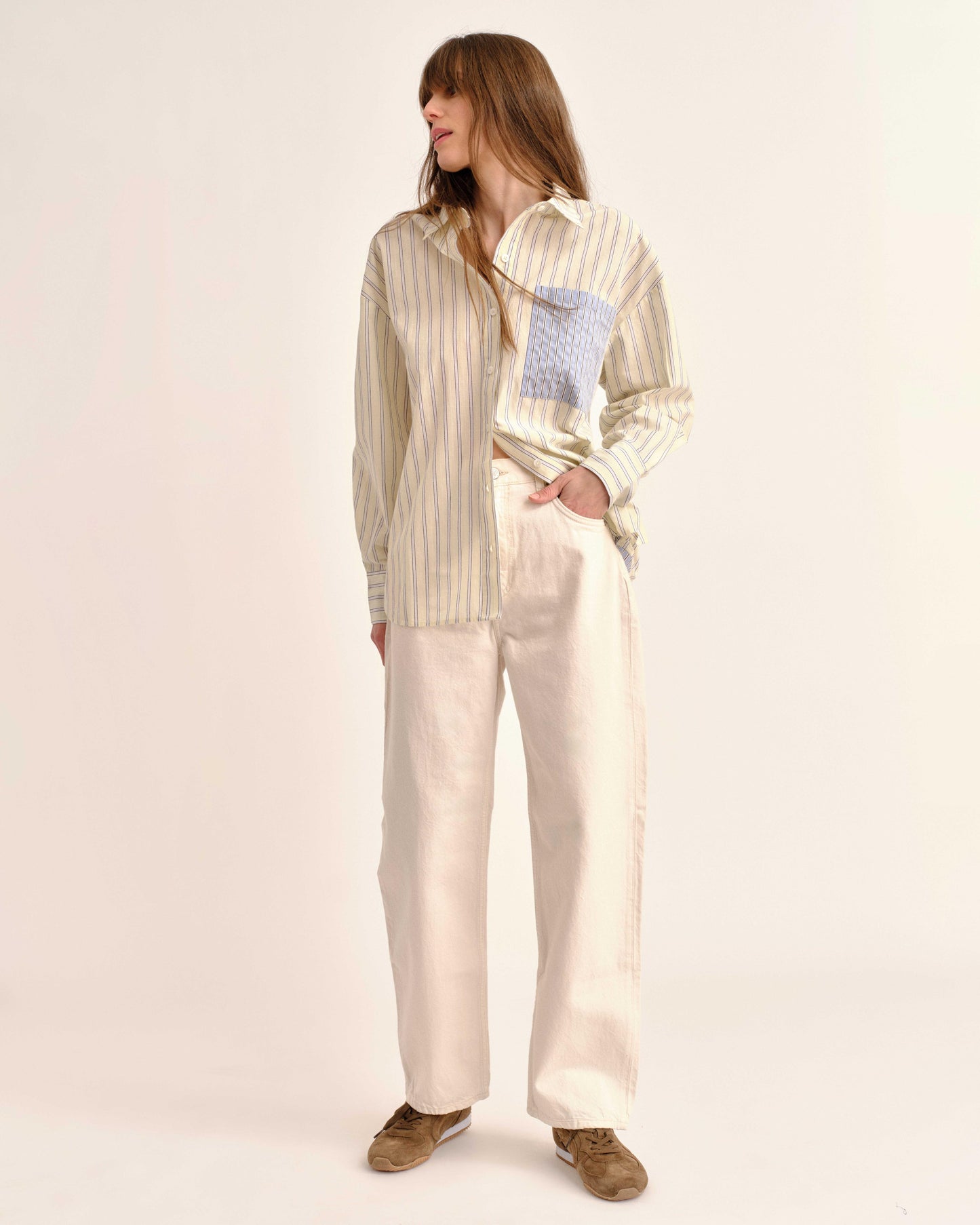 Penelope Button Front Shirt-Banana Stripe