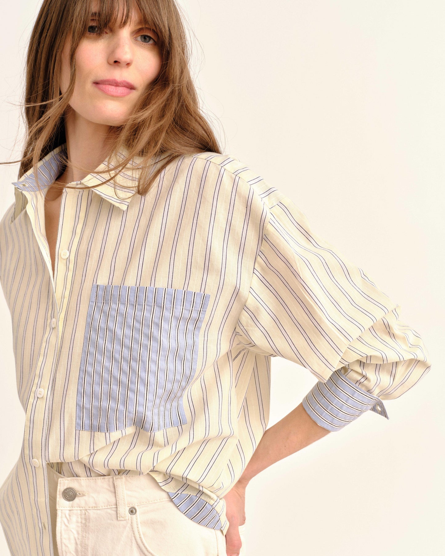 Penelope Button Front Shirt-Banana Stripe