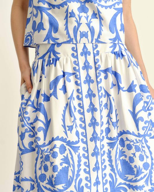 Georgia Skirt-Faraway Print-Provence Blue