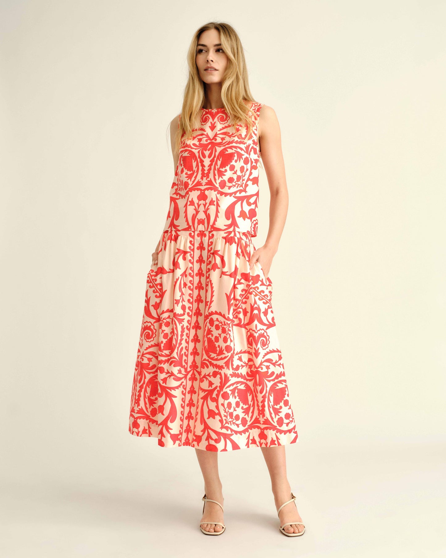 Linda Shell Top-Faraway Print-Poppy