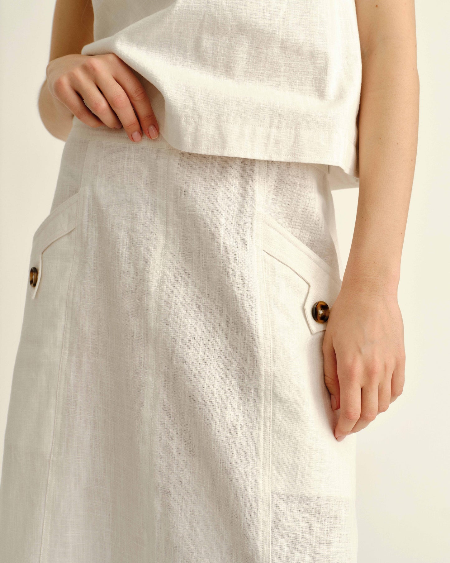 Alice Button Skirt-Bright White
