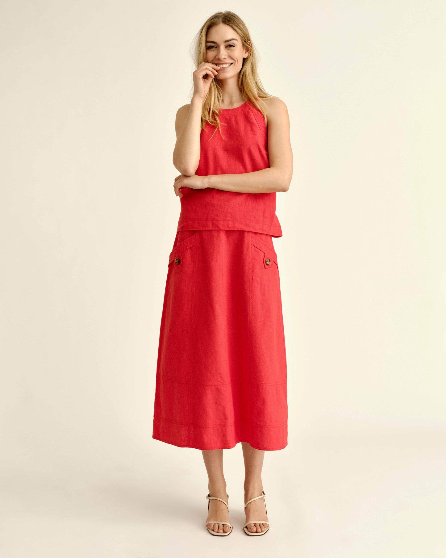 Alice Button Skirt-Poppy
