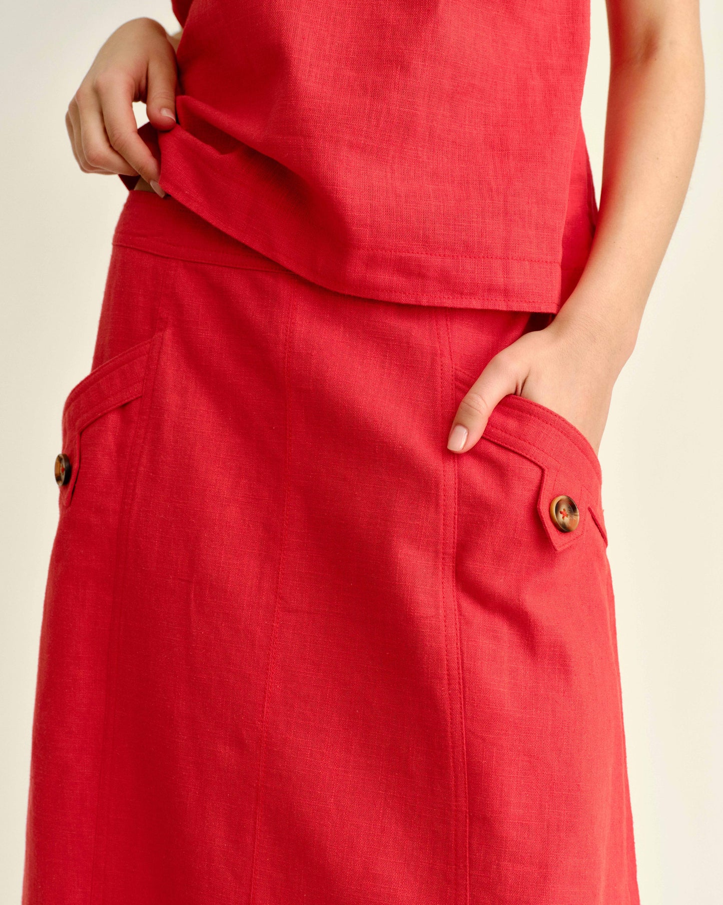 Alice Button Skirt-Poppy