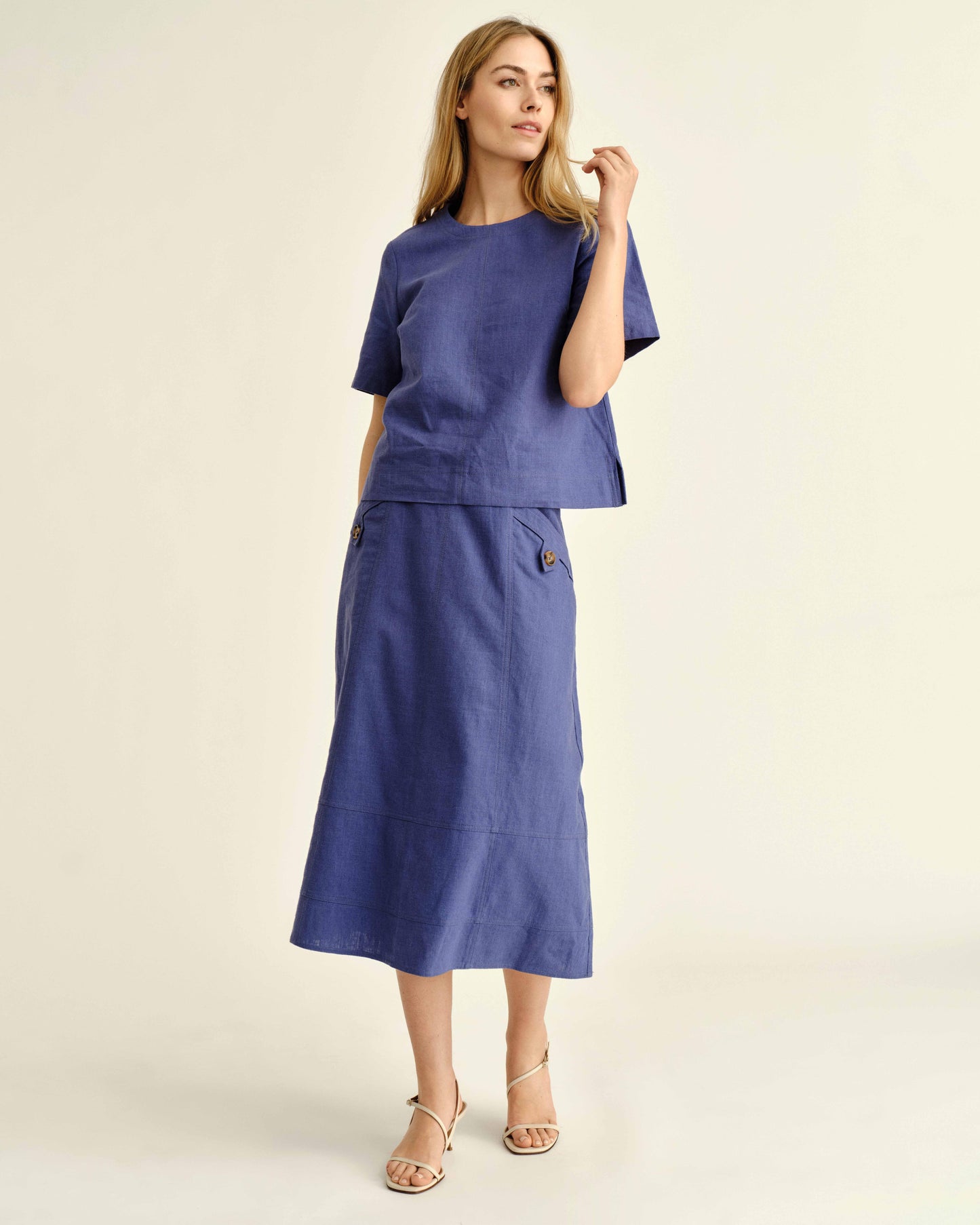 Alice Button Skirt-Coastal Indigo