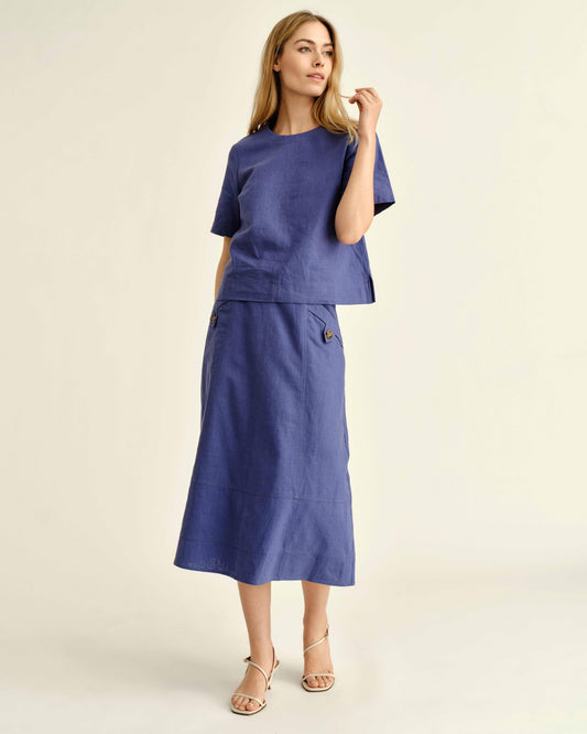Alice Button Skirt-Coastal Indigo