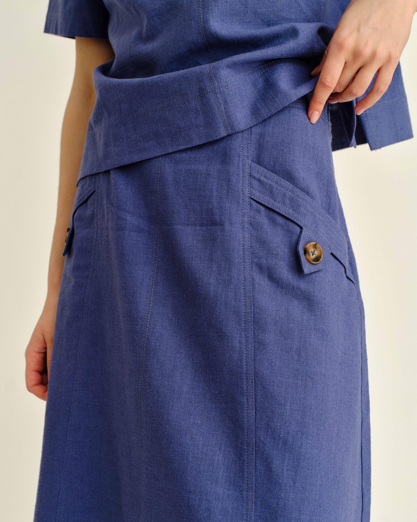 Alice Button Skirt-Coastal Indigo