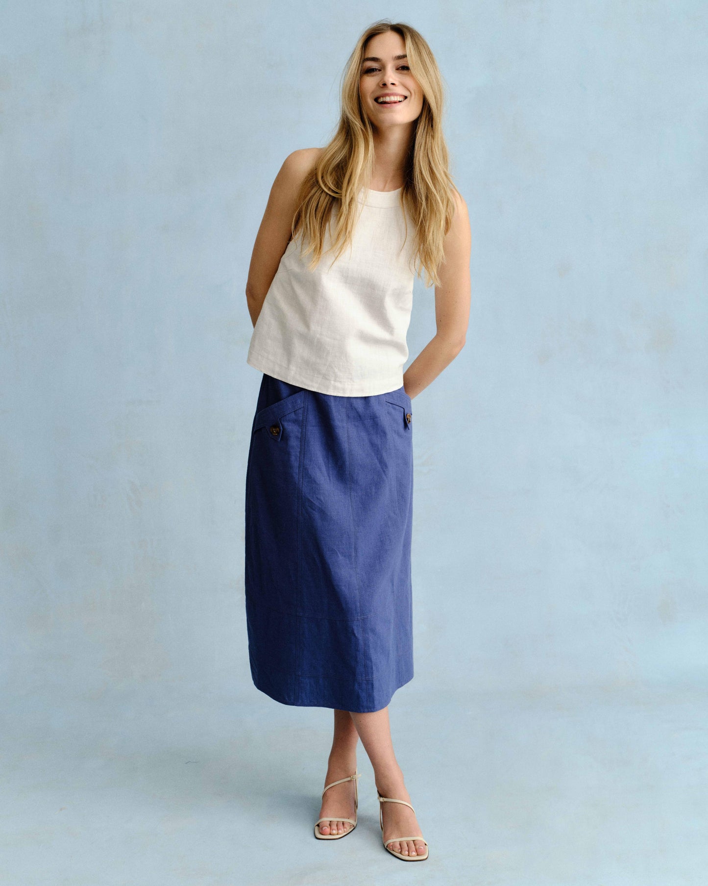Alice Button Skirt-Coastal Indigo