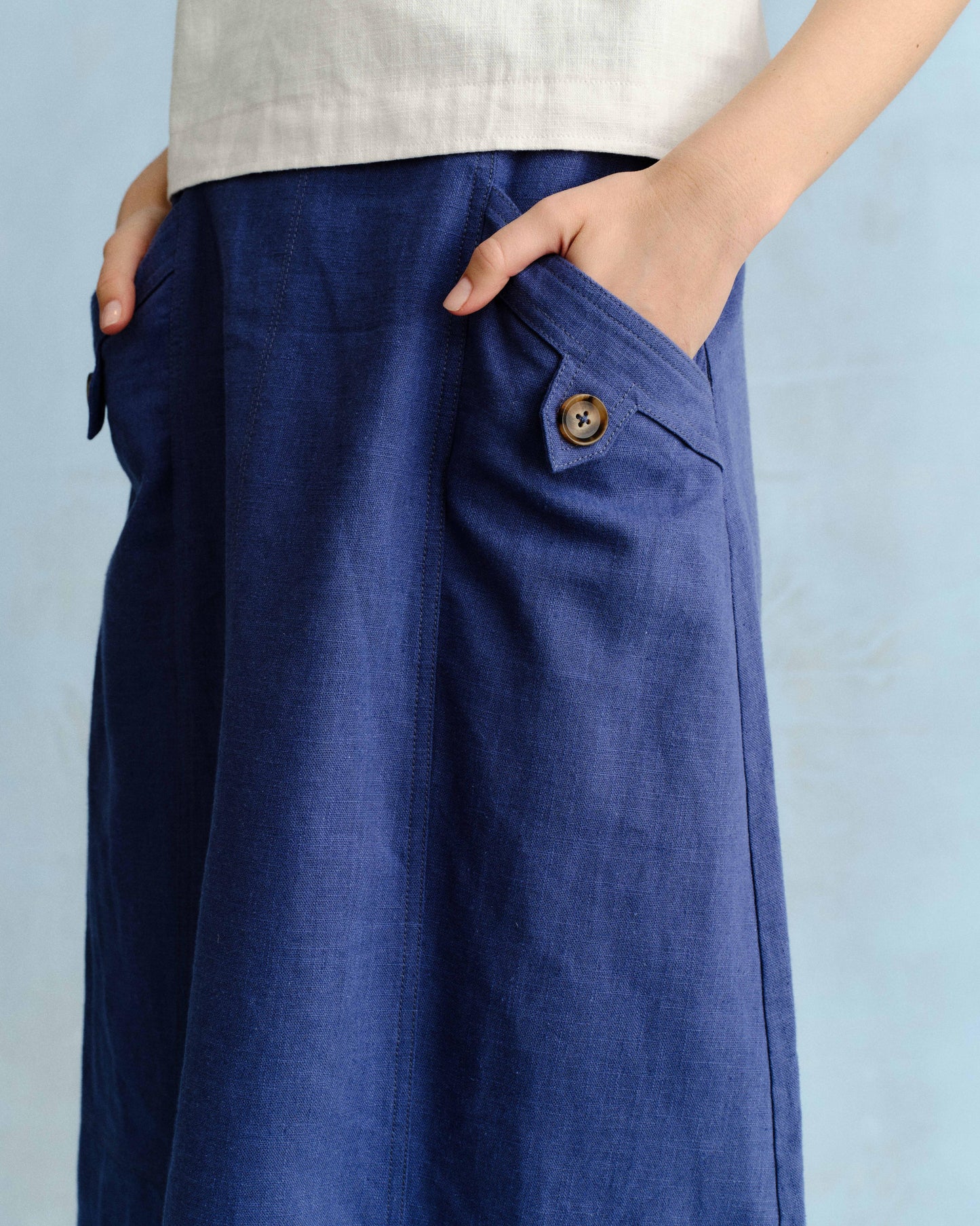 Alice Button Skirt-Coastal Indigo