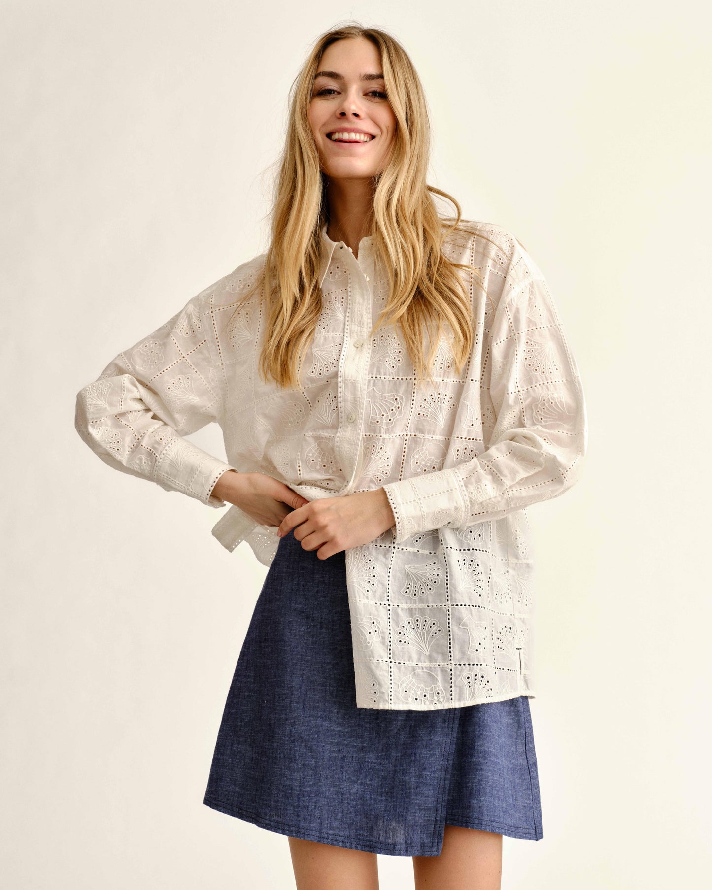 Margaux Button Down Shirt-Soft White
