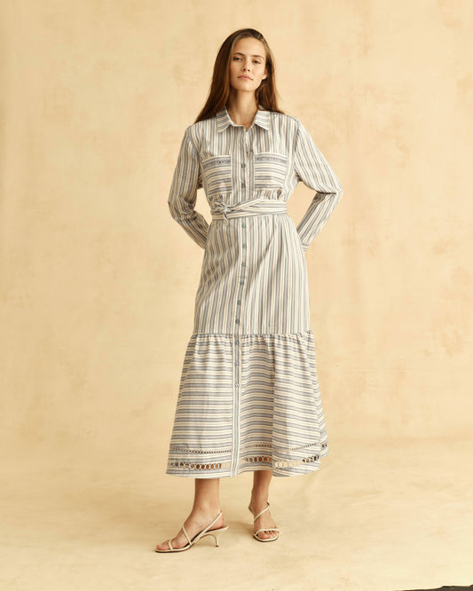 Celia Dress-Cartolina Stripe-Pale Blue