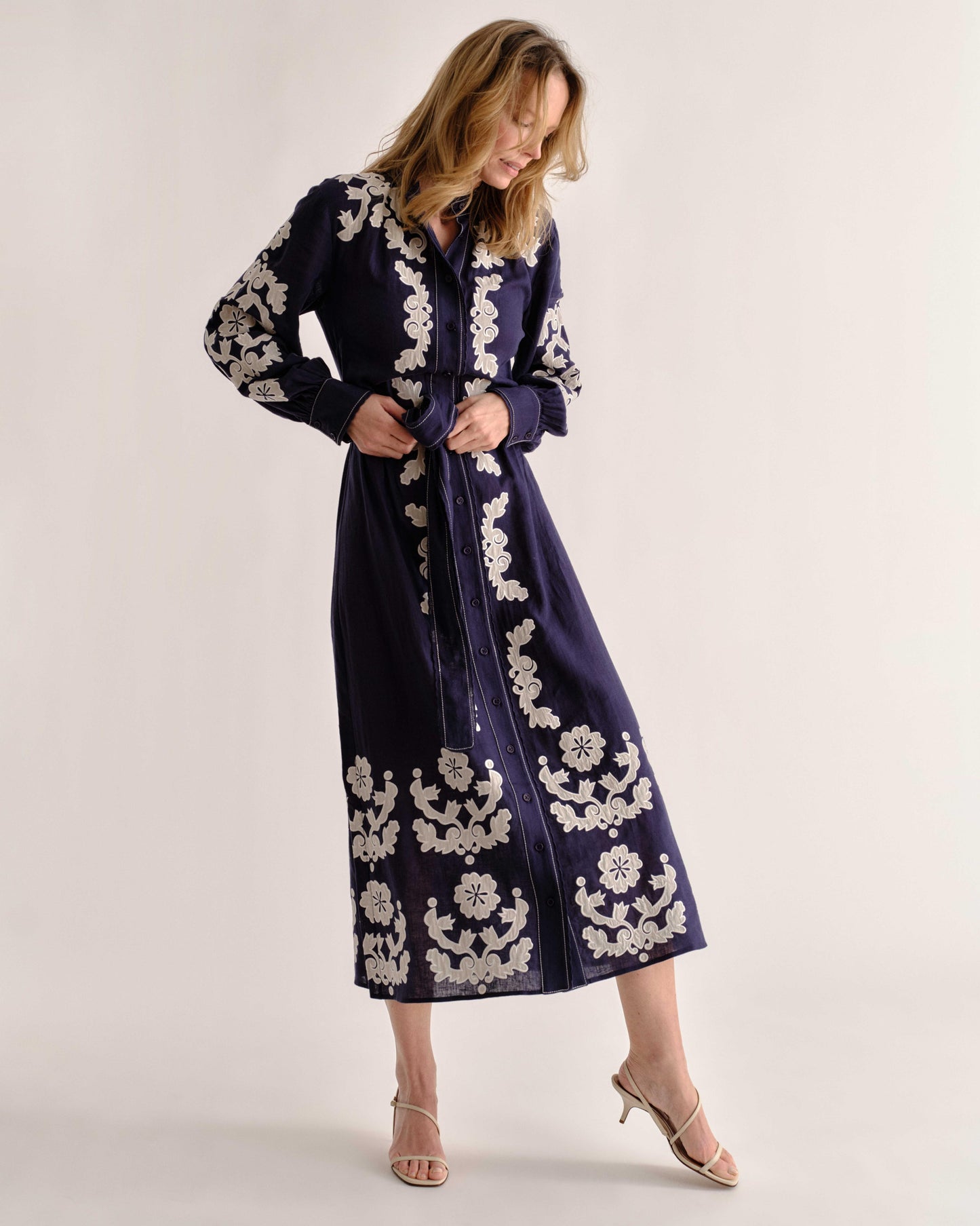 Ophelia Dress-Navy Prairie Floral Applique