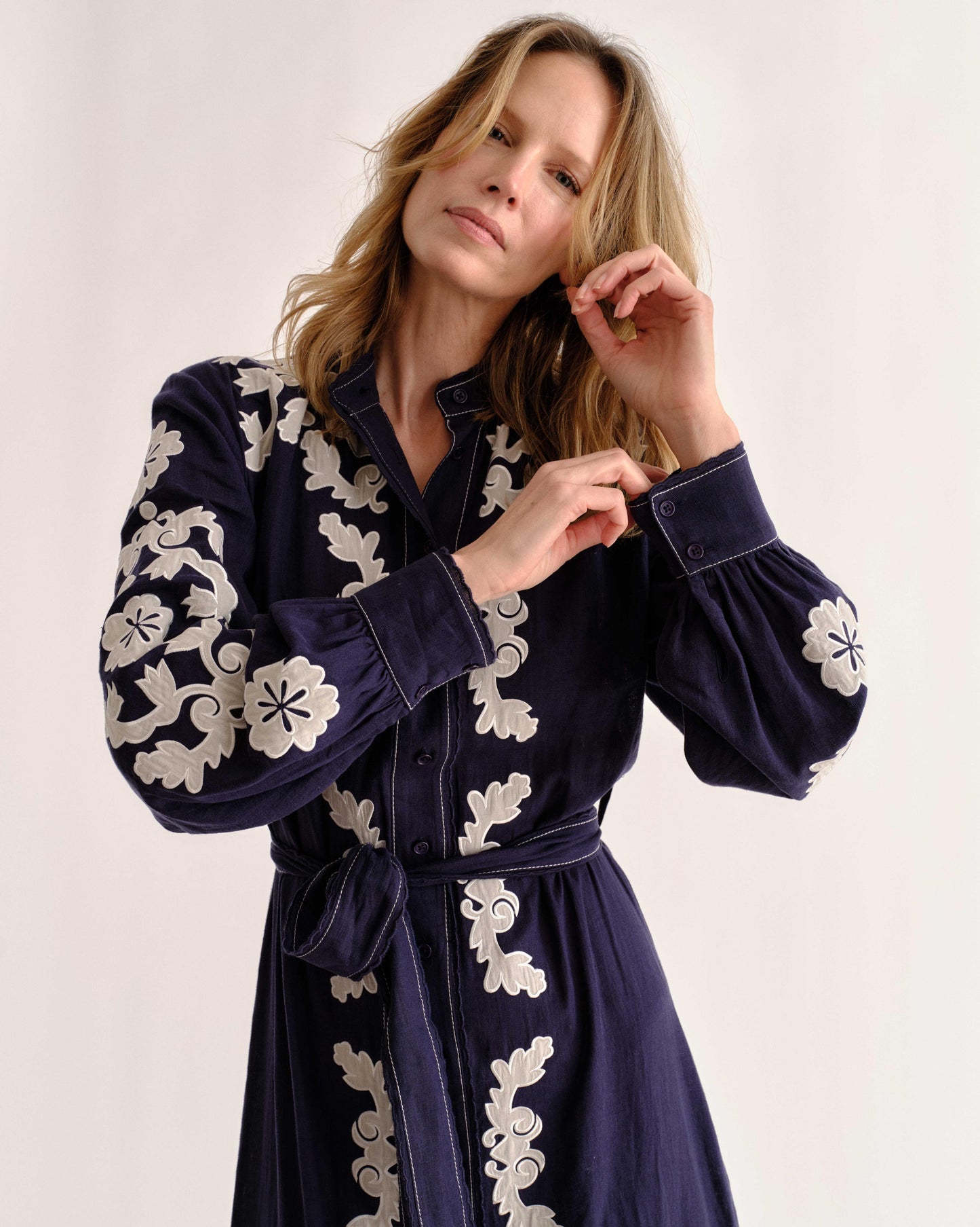 Ophelia Dress-Navy Prairie Floral Applique
