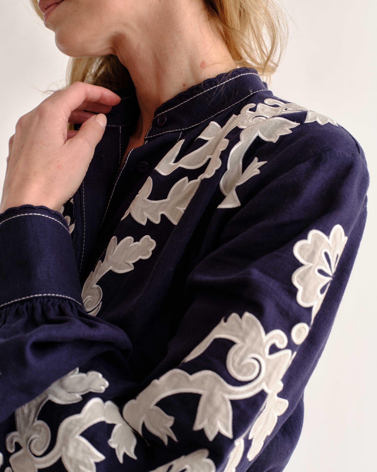 Ophelia Dress-Navy Prairie Floral Applique