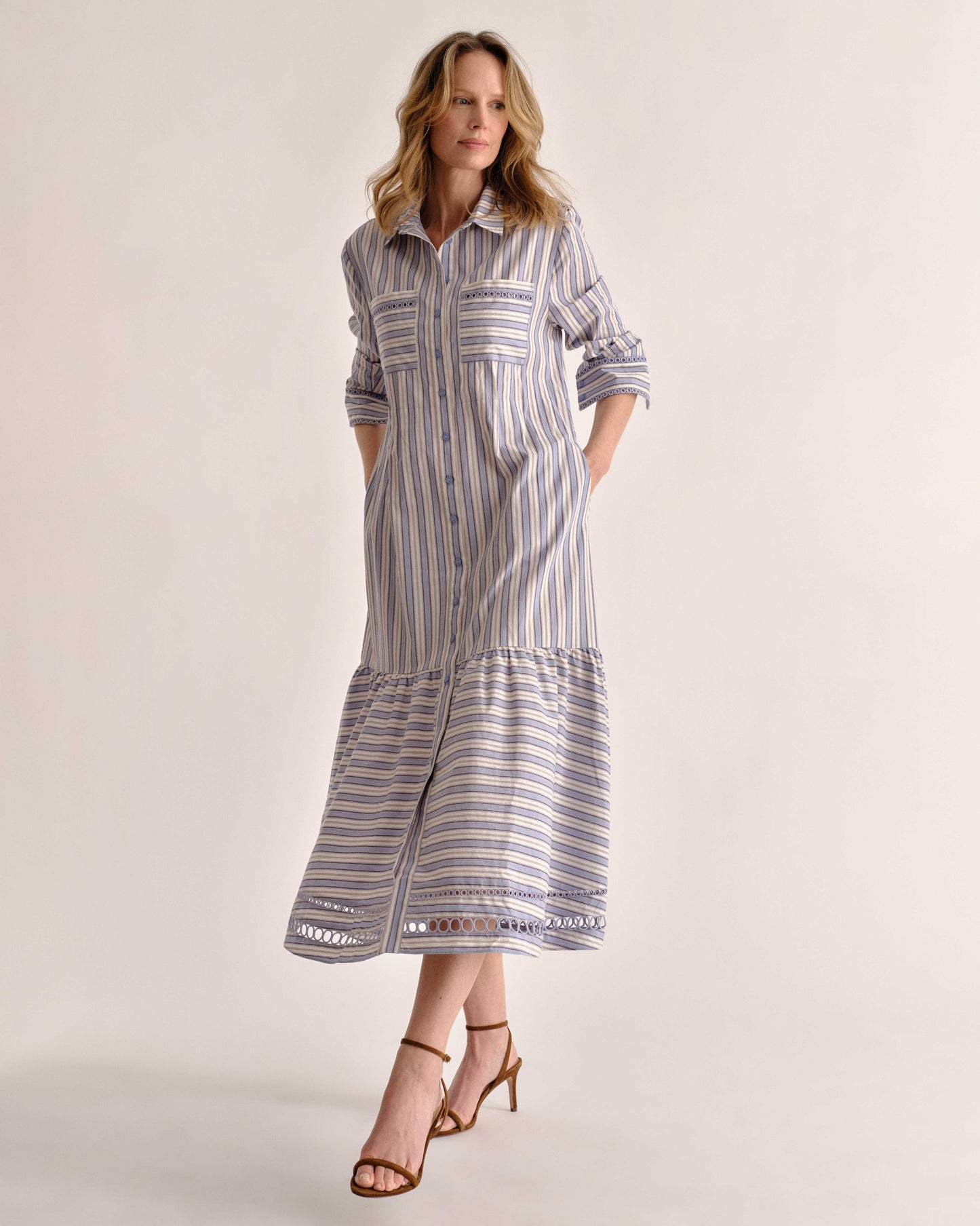 Celia Dress-Cartolina Stripe-Pale Blue